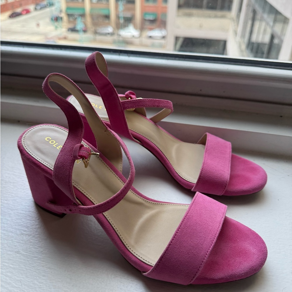 Cole Haan Fuchsia Suede Block Heel Sandals
